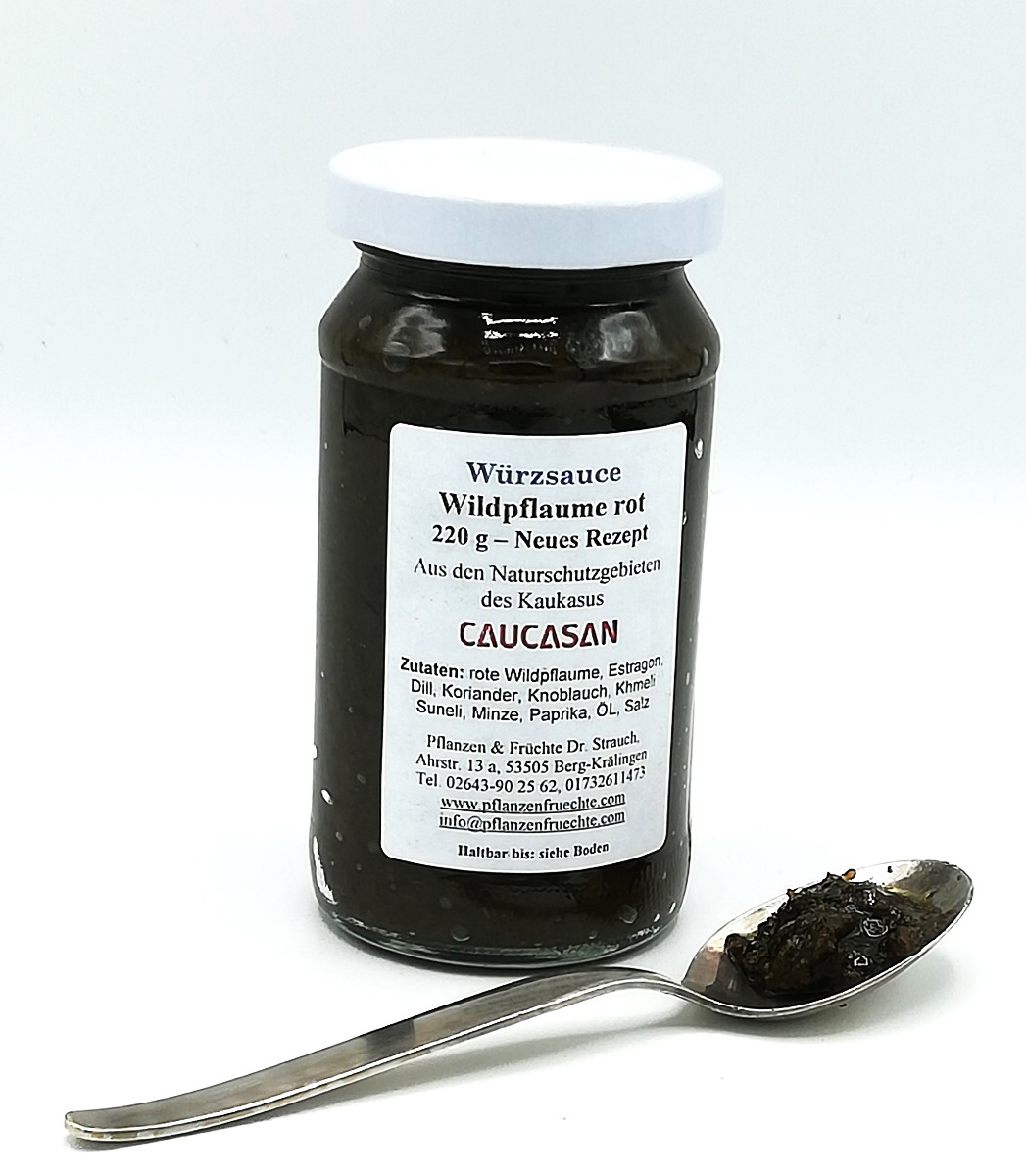 Herzhafte Fruchtsauce Wildpflaume rot (Tkemali), 220g - Neues Rezept-0