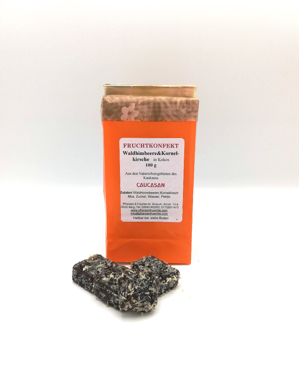 Fruchtkonfekt Waldhimbeere & Kornelkirsche - Kokos 100g-0